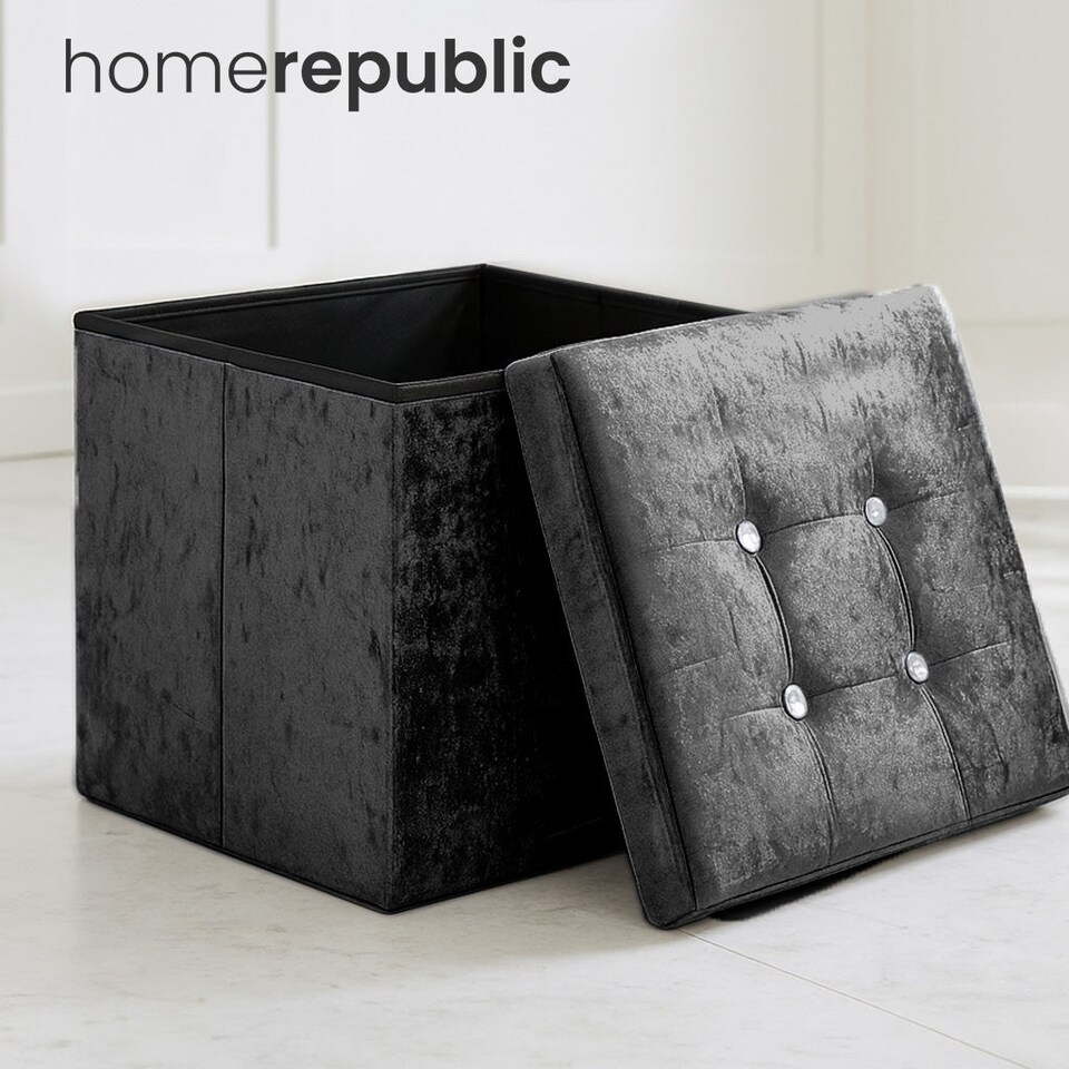 image 1 of Home Republic Foldable Crushed Velvet Storage Ottoman