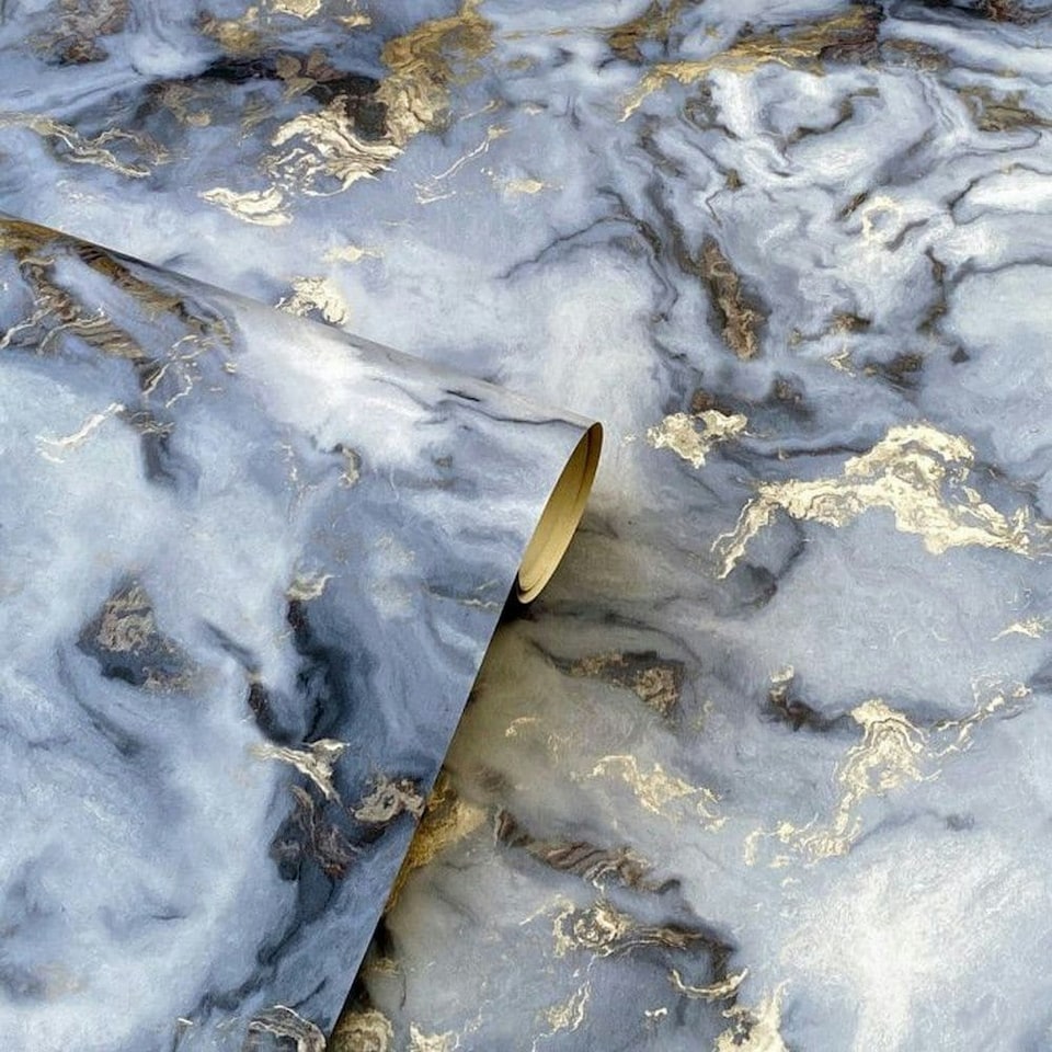 image 1 of Arthouse Bahia Marble Wallpaper - Navy - 10m x 53cm | Blue