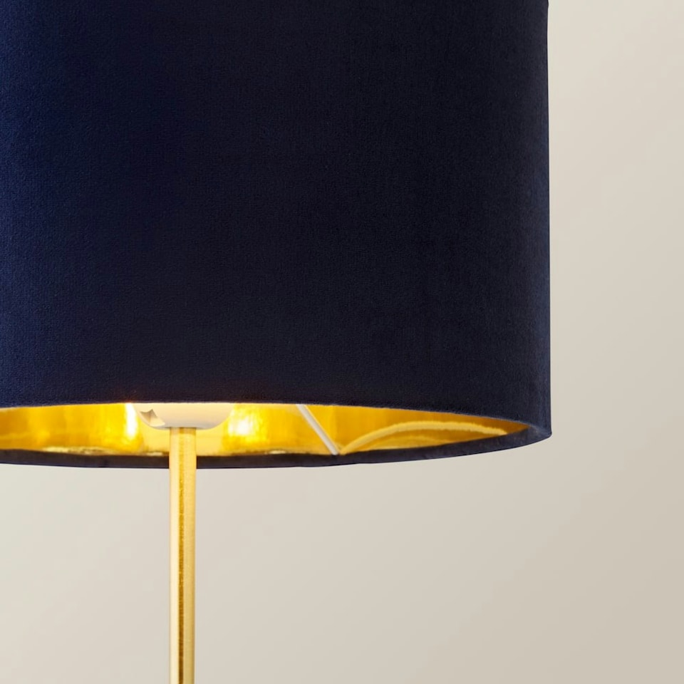 image 1 of ValueLights Charlie Gold Table Lamp Navy Velvet Gold Inner Shade Blue