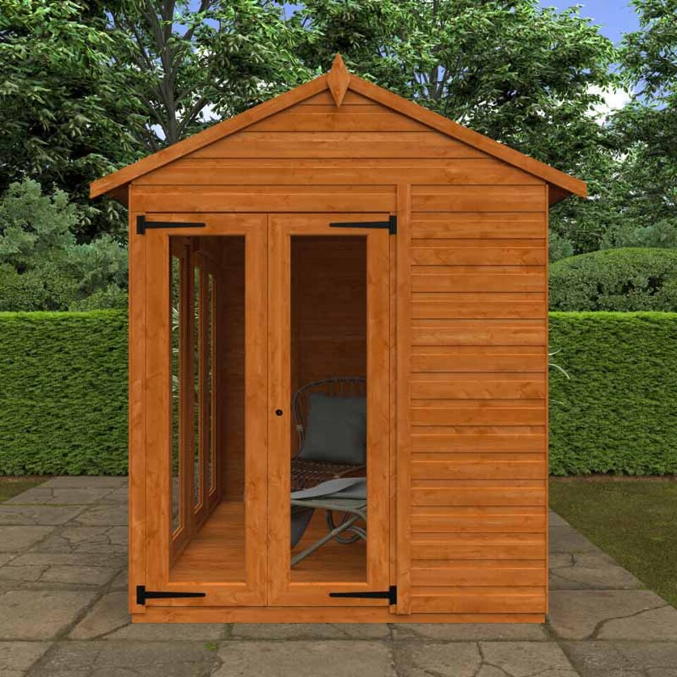 image 1 of 8x6 Flex Apex Full Pane Summerhouse 12mm Flex - L238.8 x W175 x H23.32 cm - Solid Wood/Softwood/Pine - Burnt Orange