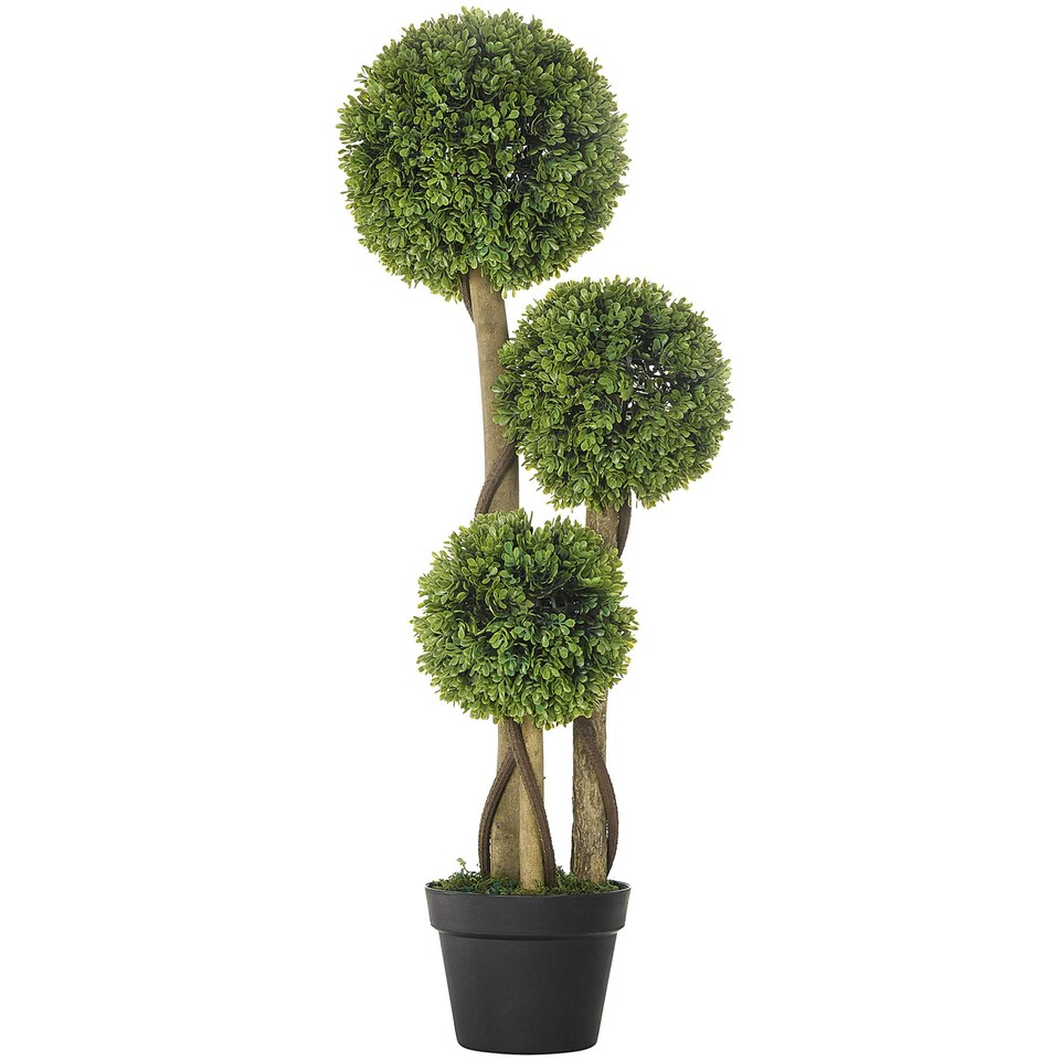 image 1 of HOMCOM Potted Artificial Plants Boxwood Ball Topiary Trees Indoor Outdoor, 90cm
