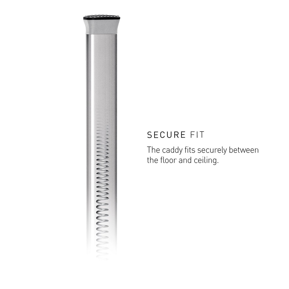 image 1 of Simplehuman Medium Tension Shower Caddy with Adjustable Shleves, Extends 1.5 to 2.4m | Silver | Matt Stainless Steel + Anodised Aluminium | Medium | 1