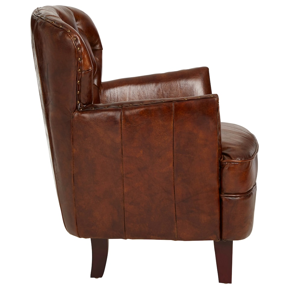 image 1 of Mocha Brown Button Back Armchair,Lounge Chair With Quilted Backrest,Metallic Studded Seat With Walnut Feet Brown