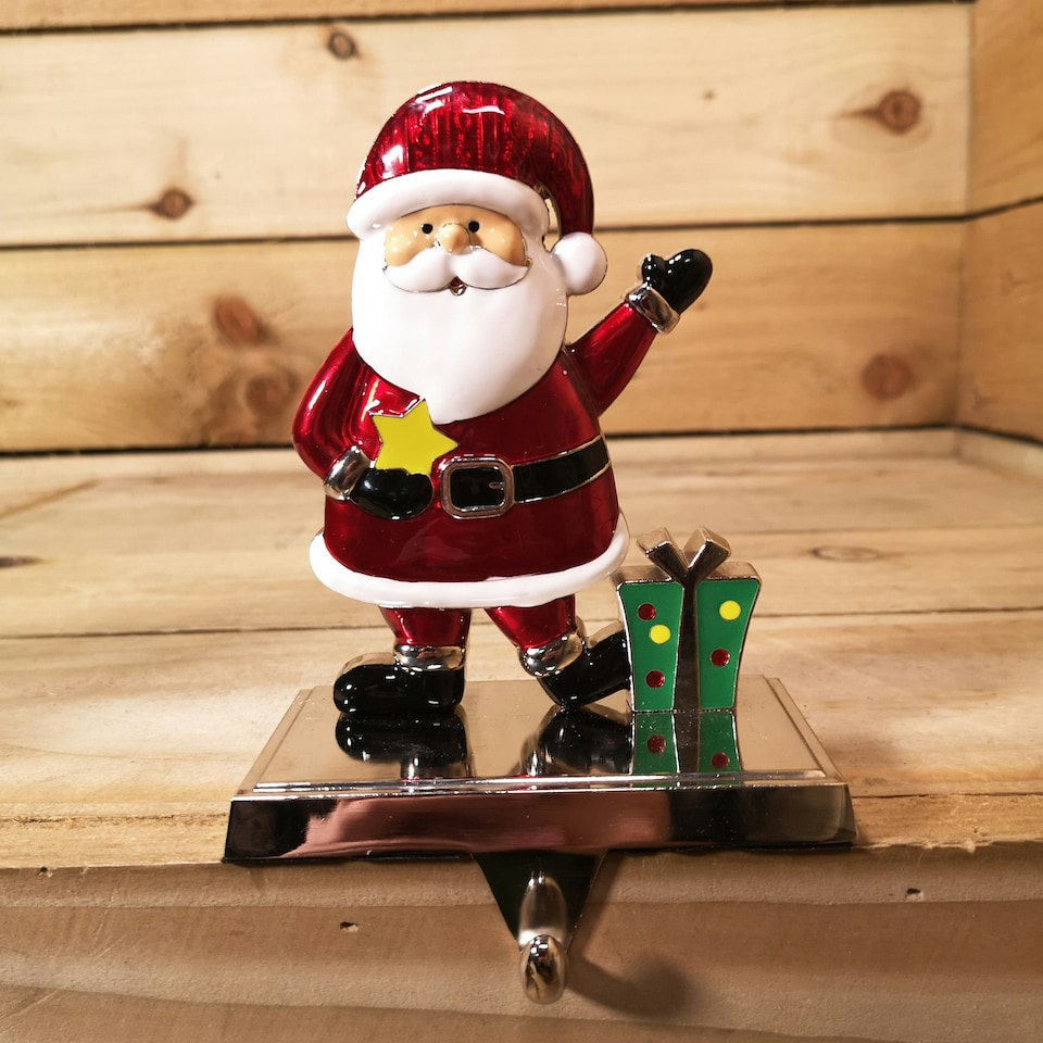 image 1 of 17 cm Santa And Festive Christmas Present Stocking Hanger In Colour