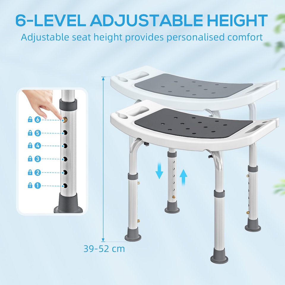 image 1 of HOMCOM Adjust Aluminium Bath Stool Shower Non-Slip w/ Shower Hole, Grey | Grey