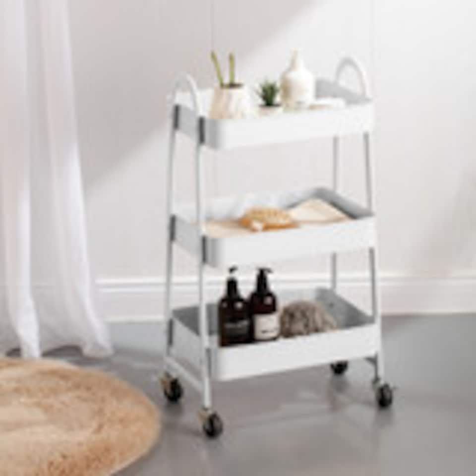 image 1 of 3 Tier Shelf Metal Slim Storage Trolley Cart with Castor Wheels Bathroom Organiser | White | White | 3 Tier | 1