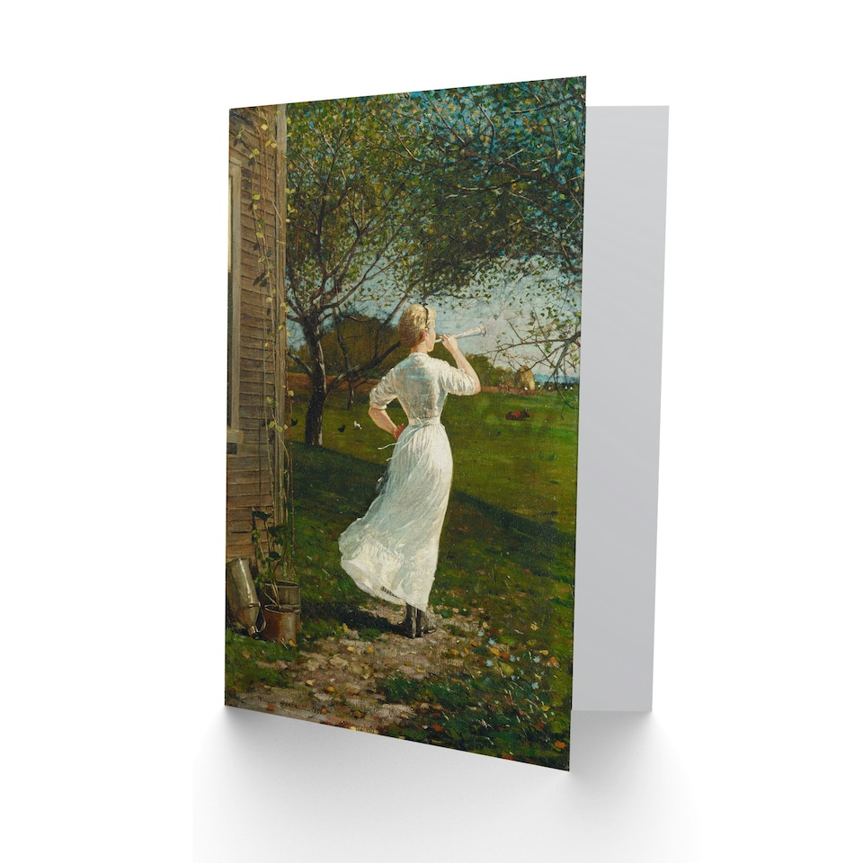 image 1 of Winslow Homer Art Card Blowing the Dinner Horn Oil Painting