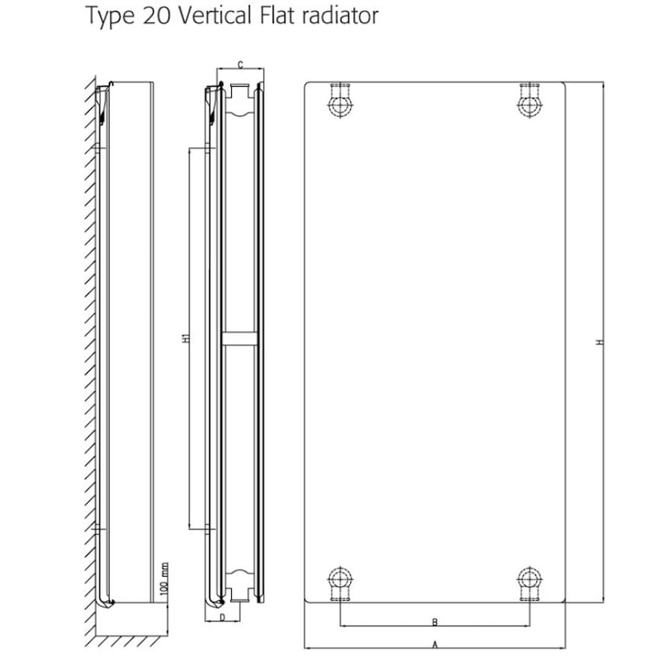 image 1 of 1800mm (H) x 400mm (W) - White Vertical Flat - Type 20 - Radiator (Madrid) - Double Panel - (1.8m x 0.4m) - Depth 72.5mm