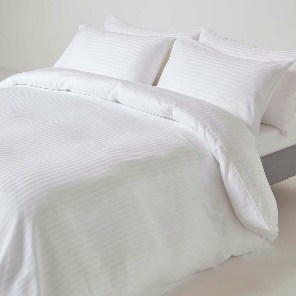 image 1 of Homescapes White Egyptian Cotton Satin Stripe Fitted Sheet 330 TC, Double | White | Double