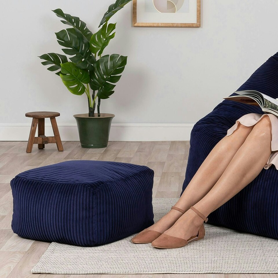 image 1 of icon Theo Beanbag Footstool Corduroy Navy Blue Blue | Blue