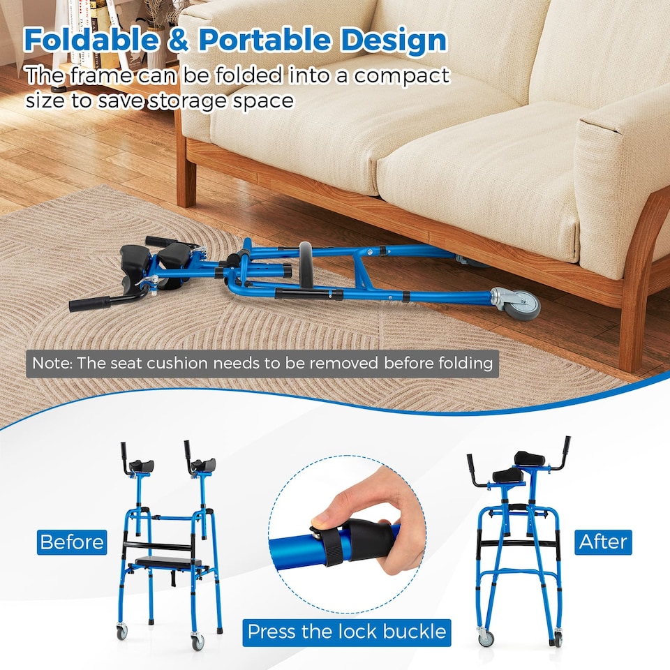 image 1 of COSTWAY Versatile Rolling Walker All Terrain Stand-Assist Walker-Navy