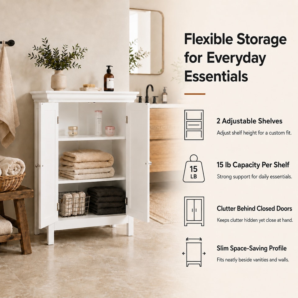 image 1 of Teamson Home Wooden Bathroom Floor Cabinet White Stratford