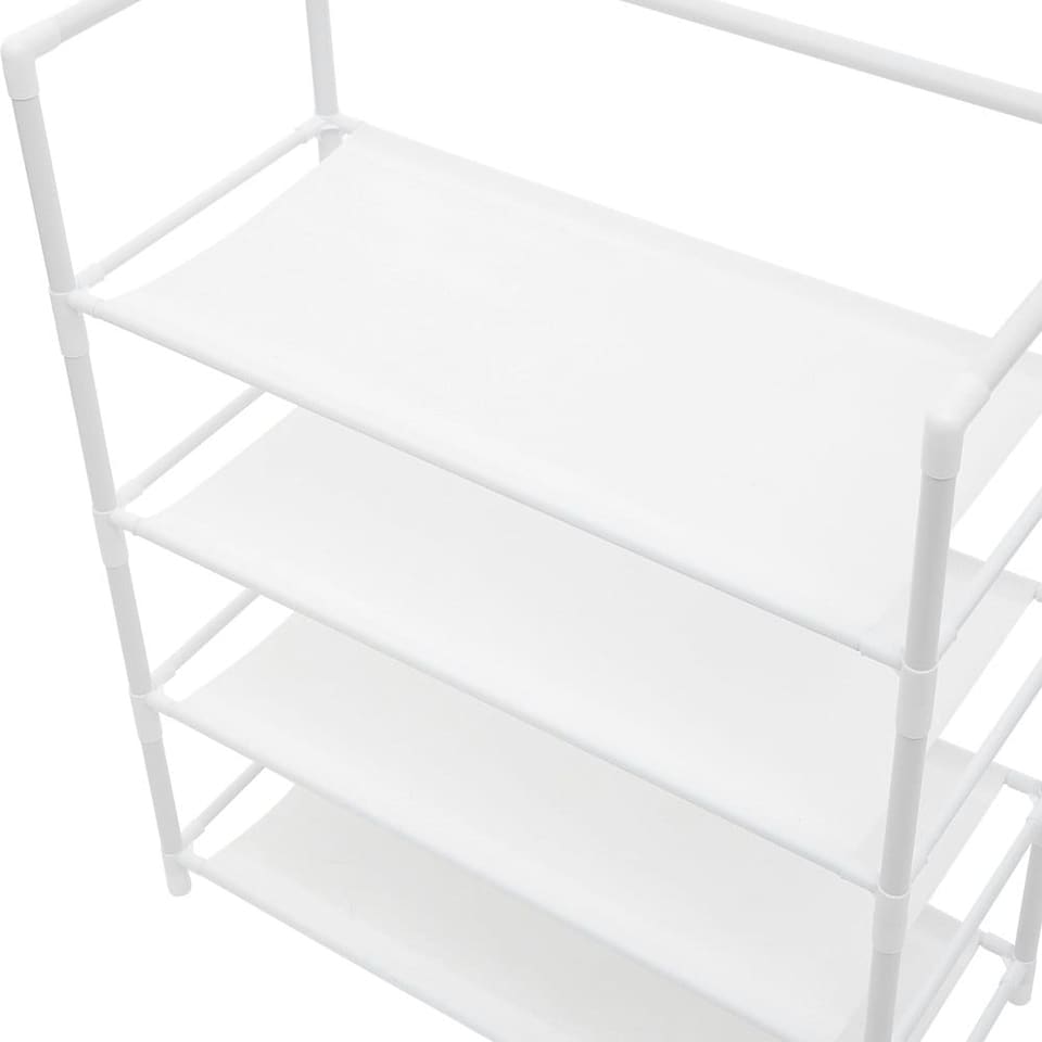 image 1 of Living and Home 4-Tier Metal Shoe Rack with Hooks for Entryway - White