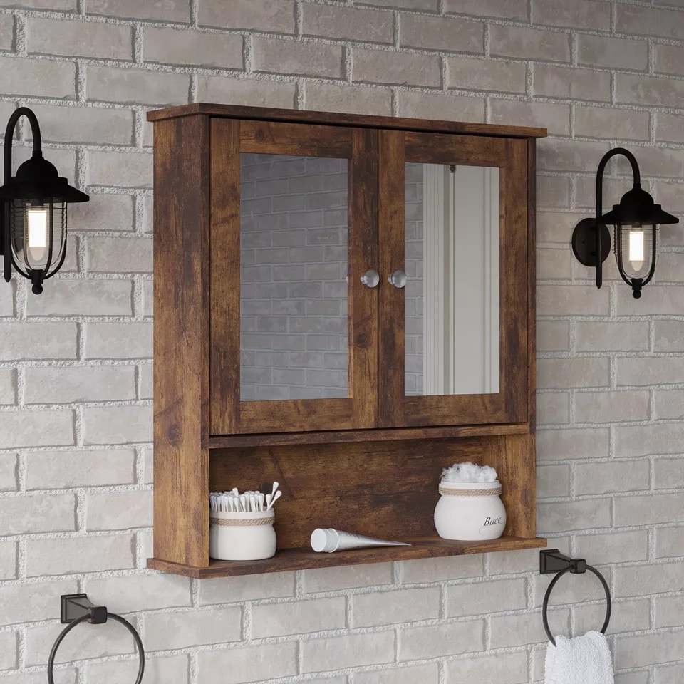 image 1 of Wall Mirror Cabinet | Brown | 64 x 12 x 34 | 1