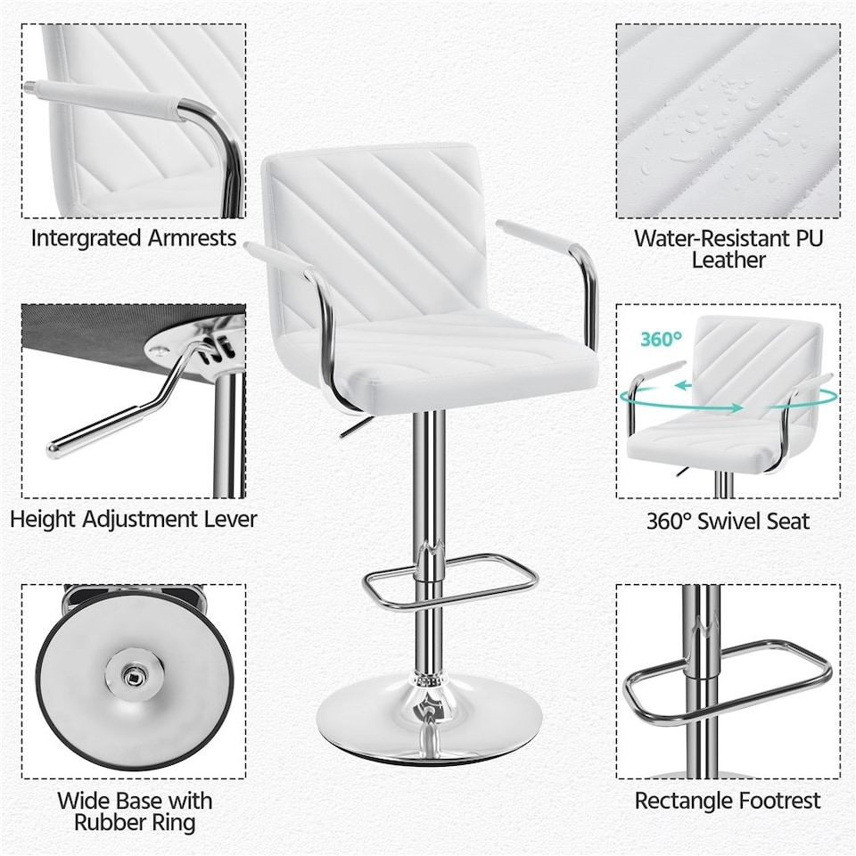 image 1 of Yaheetech Set of 2 Faux Leather Bar Stools | White