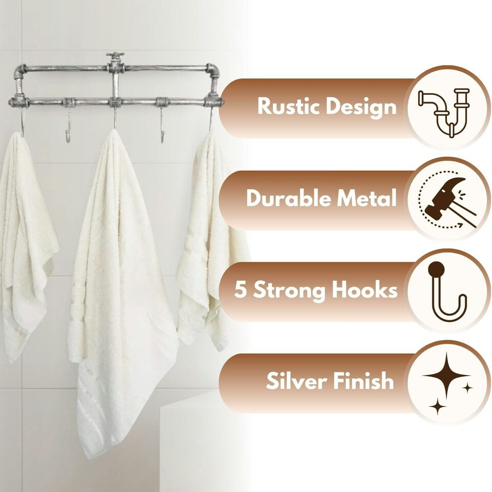 image 1 of Marco Paul Distressed Metal Wall Mounted Coat Hooks Silver | One Size