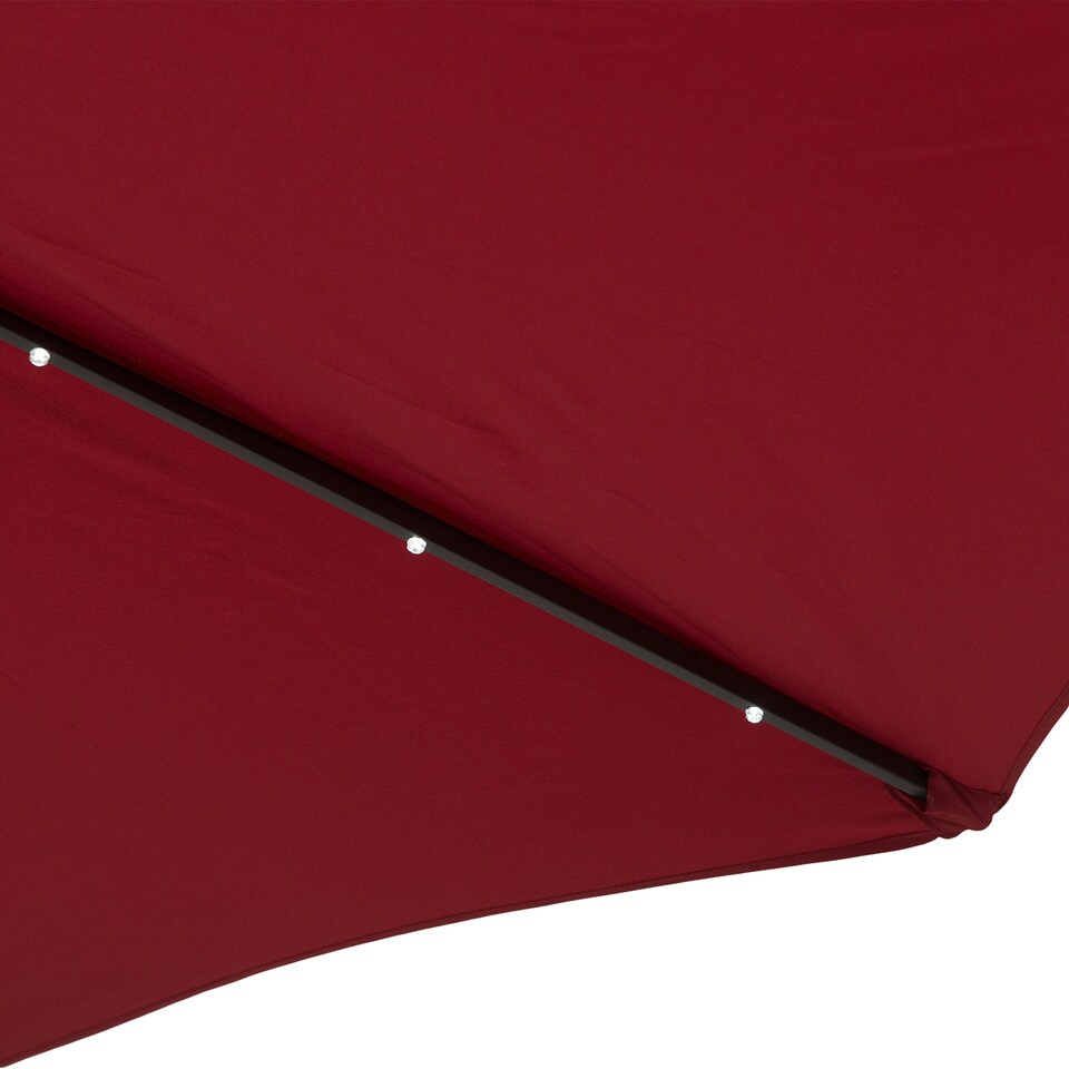image 1 of Outsunny 2.7m Patio Garden Umbrella Outdoor Parasol Outdoor Market Table Umbrella with Tilt Crank and 24 LEDs Lights Wine Red