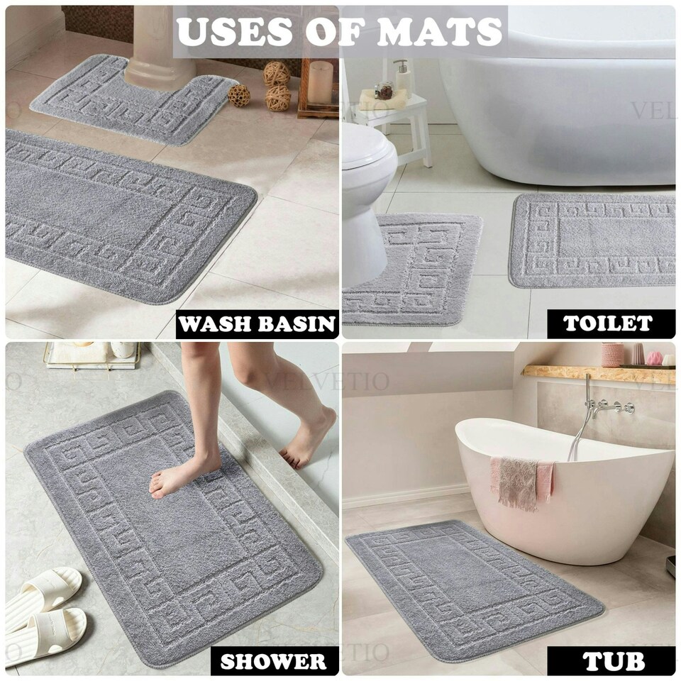 image 1 of VELVETIO Greek Bath Mat & Pedestal Mat Water Absorbent Non Slip Toilet Rugs Yellow | Lemon