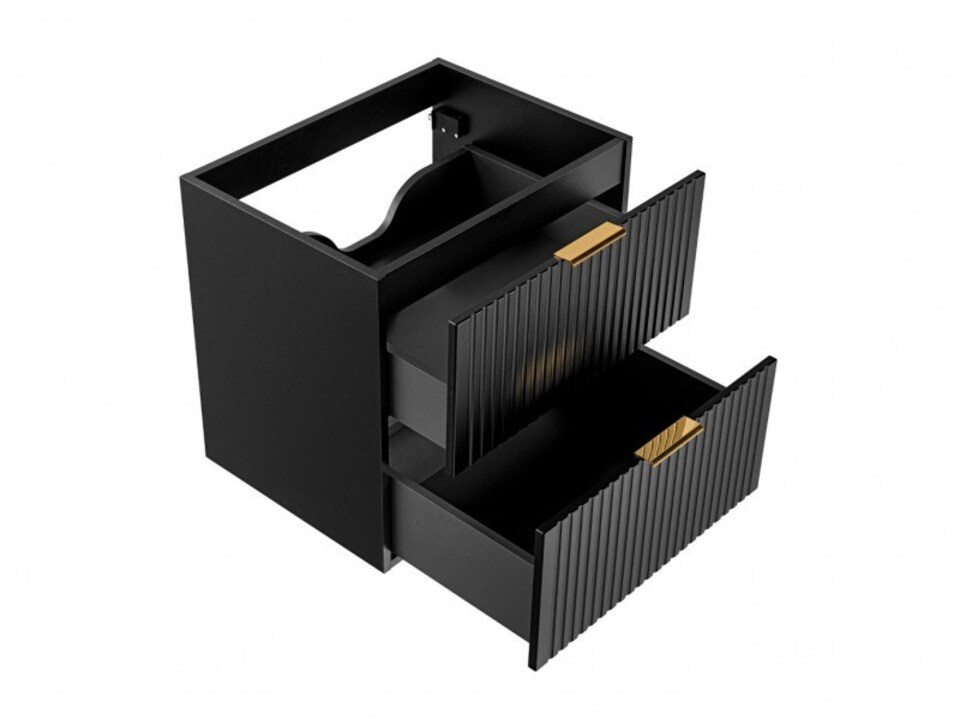 image 1 of Bathroom Vanity Unit Black Wall Drawer Cabinet 600mm Floating Ribbed Modern Furniture - Adel