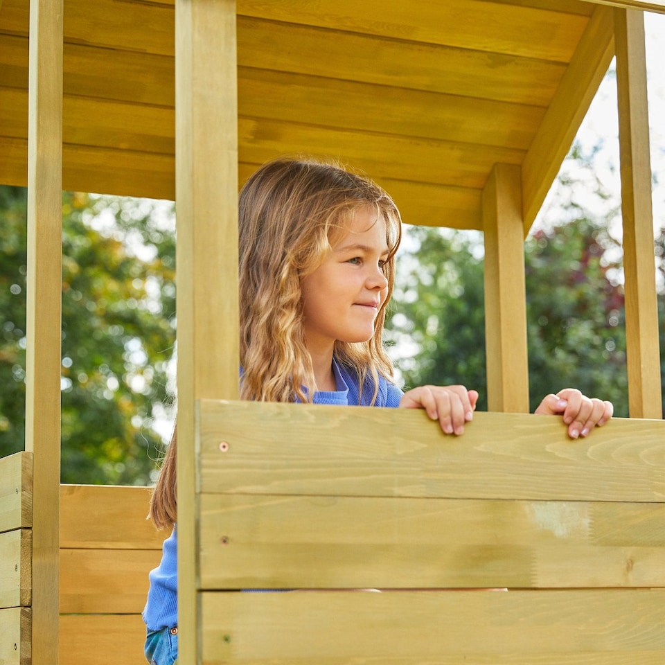 image 1 of TP Treehouse Wooden Play Tower with Wavy Slide & Bluey Quadpod - FSC® certified