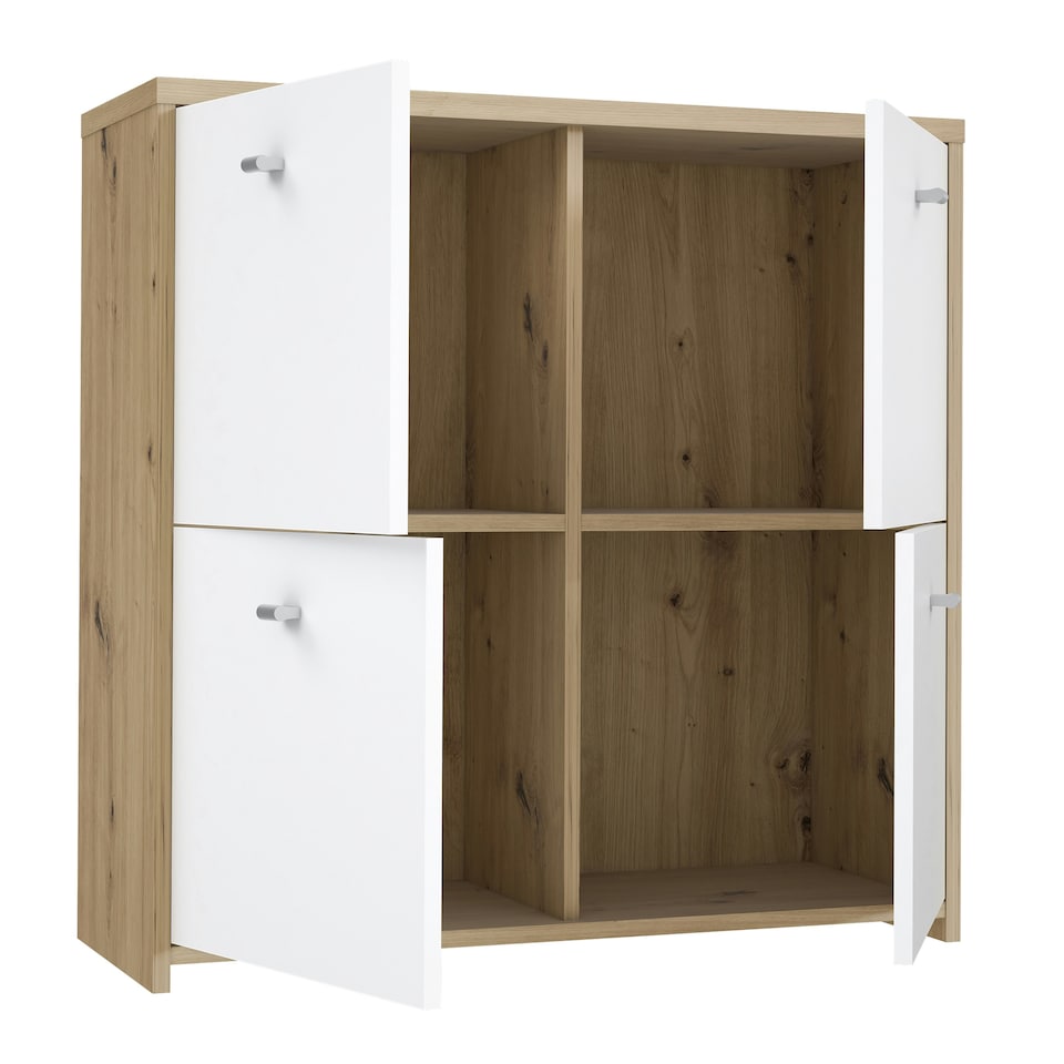 image 1 of Best Chest Storage Cabinet with 4 Doors in Artisan Oak/White