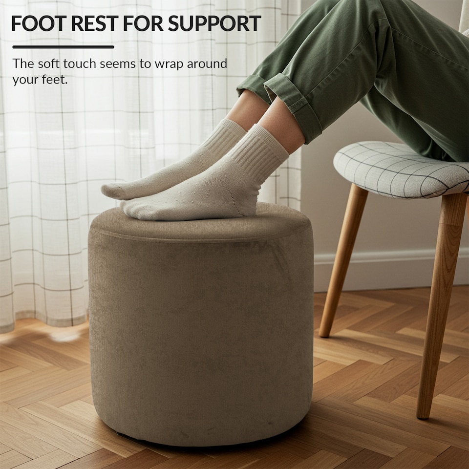 image 1 of Round Shape Velvet Bean Bag Pouffe Foot Rest - 40cm  Mink