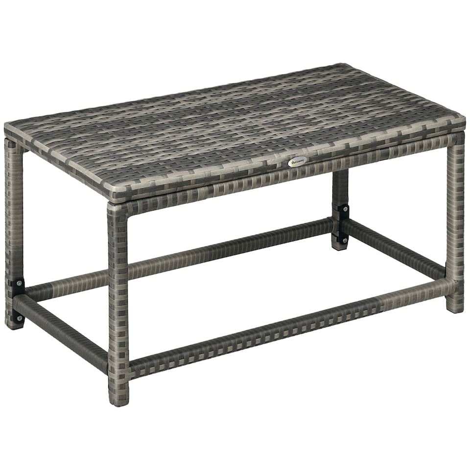 image 1 of Outdoor Coffee Table w/ Plastic Board Under the Full Woven Table Top, Grey