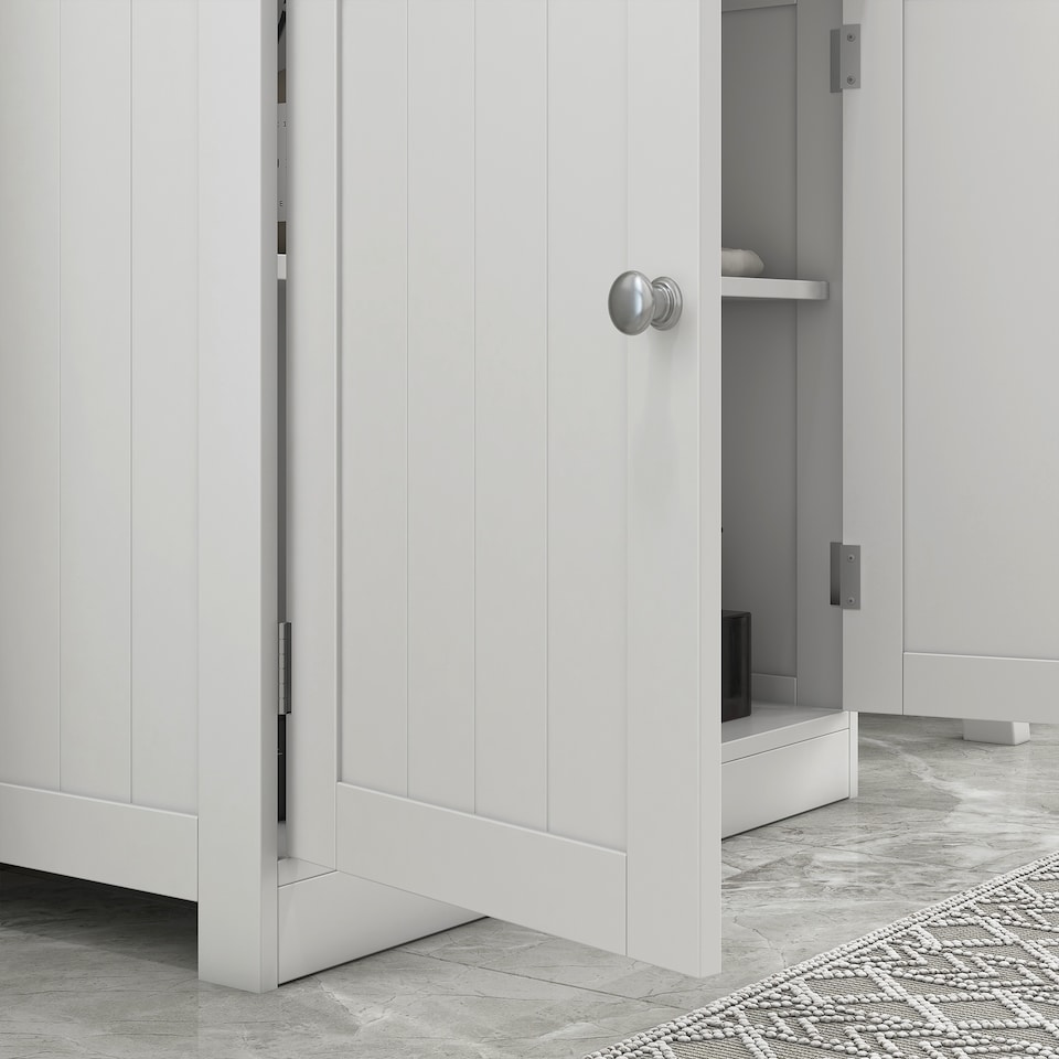image 1 of HOMCOM Basin Sink Vanity Cabinet Toilet Bathroom Shelf Door Storage Wooden | White | White