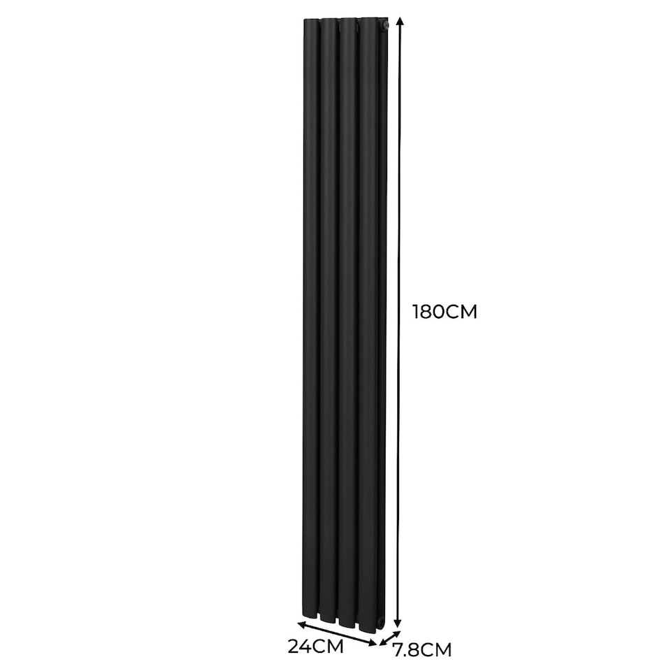 image 1 of Oval Column Radiator & Valves 1800mm x 240mm Black