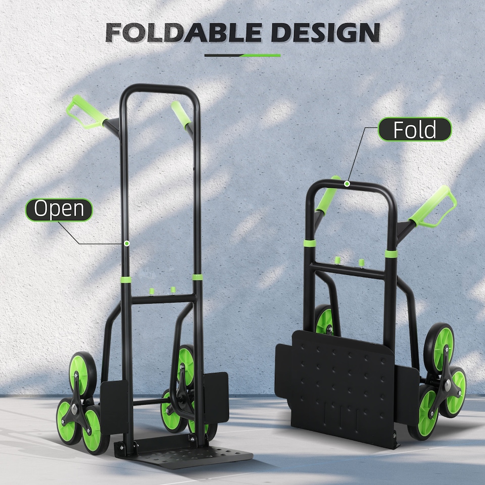 image 1 of DURHAND Stair Climbing Hand Truck, Heavy Duty Foldable Trolley on Wheels, Multi-Purpose Sack, Steel Truck Moving Trolley, 120kg, Green