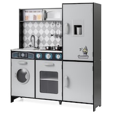 COSTWAY Pretend Play Kitchen Kids Wooden Toy Set Kitchen Accessory Playset Grey