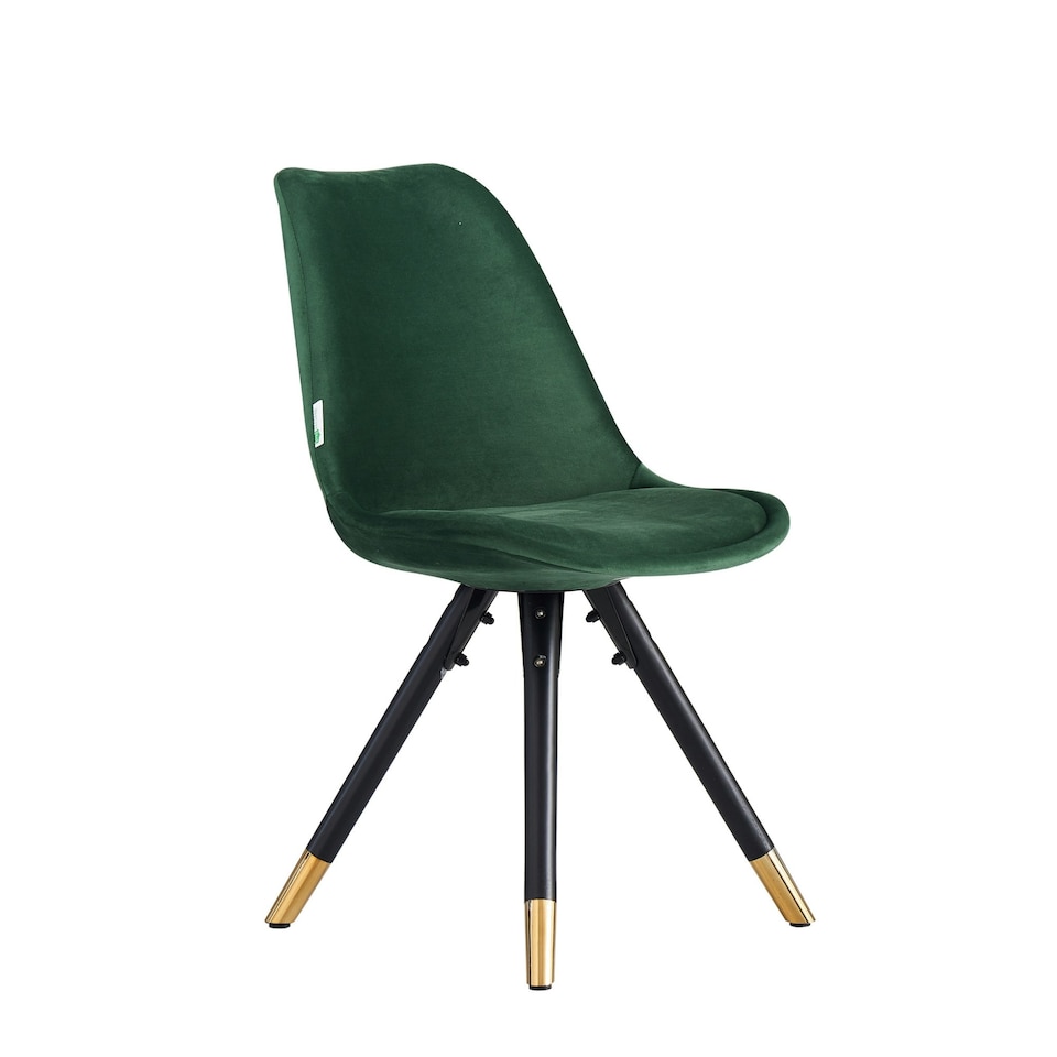 image 1 of Single Sofia Ergonomic Modern Dining Chair Upholstered in Velvet, Metal Legs with Gold End Tips | Green