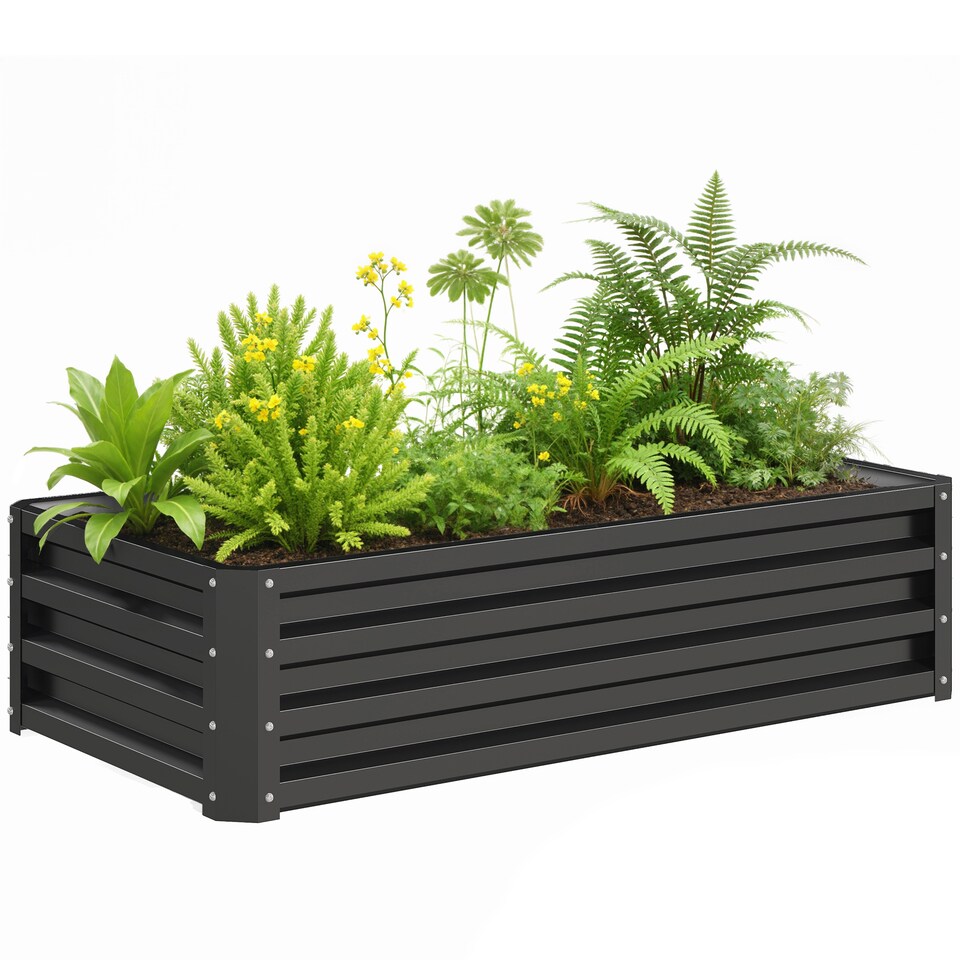 image 1 of Outsunny Raised Garden Bed Elevated Planter Box for Flowers Grey