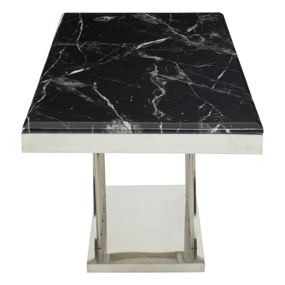 image 1 of Interiors by Premier Intricate Black Marble And Silver Coffee Table, Decorative Accent Table, Silver Finish Lounge Table Black