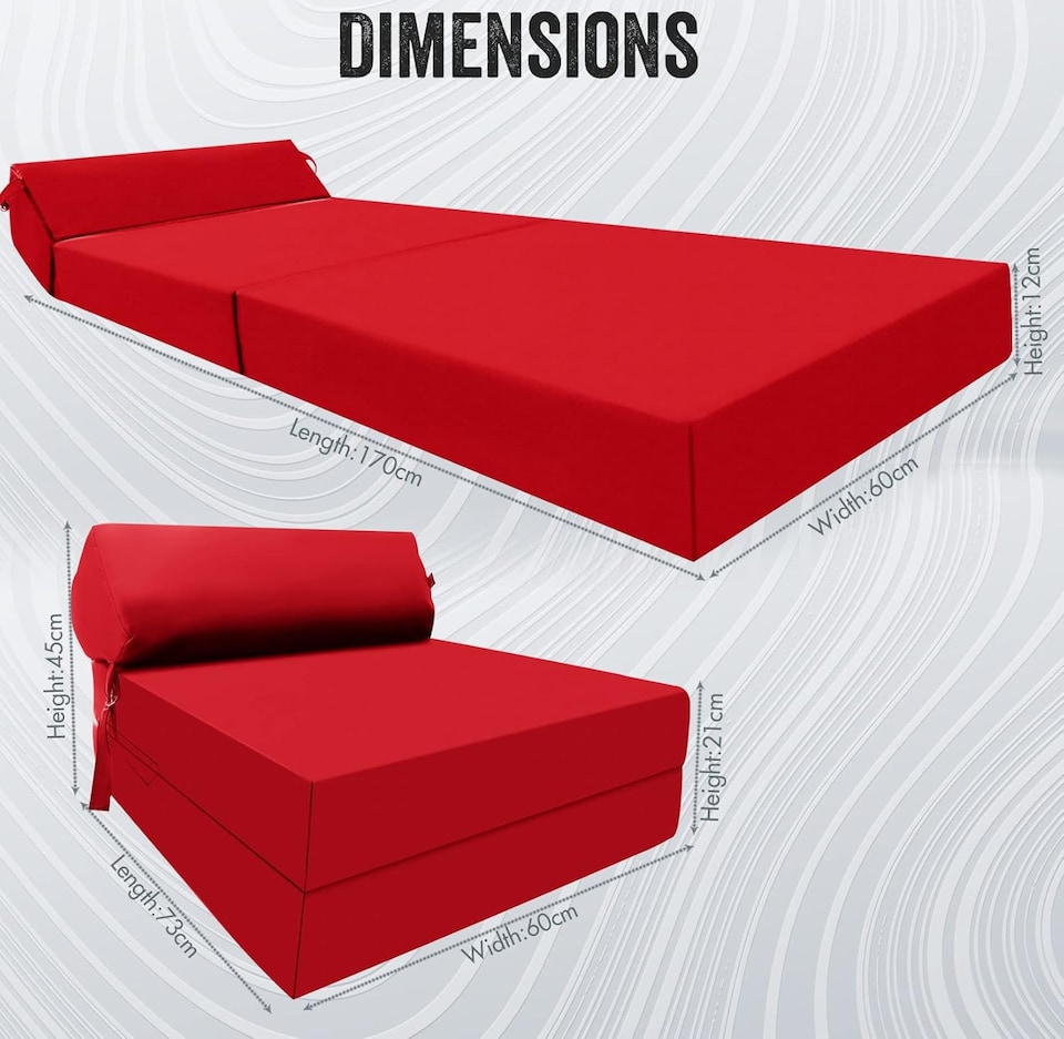 image 1 of Fold Out Z Bed Chair Sofa Lounger With Pillow Red