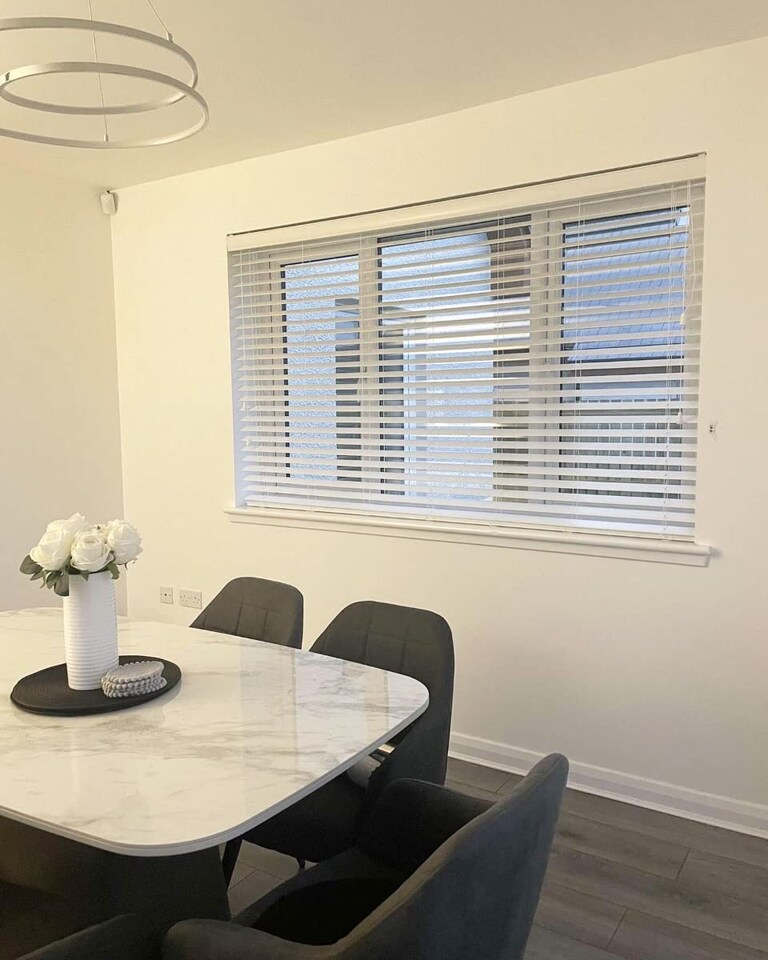image 1 of FURNISHED Made to Measure Faux Wood Venetian Blinds 50mm Slat Window Blinds, Custom Fit, Waterproof, Easy Install | White | White | (W) 210cm x (L) 150cm