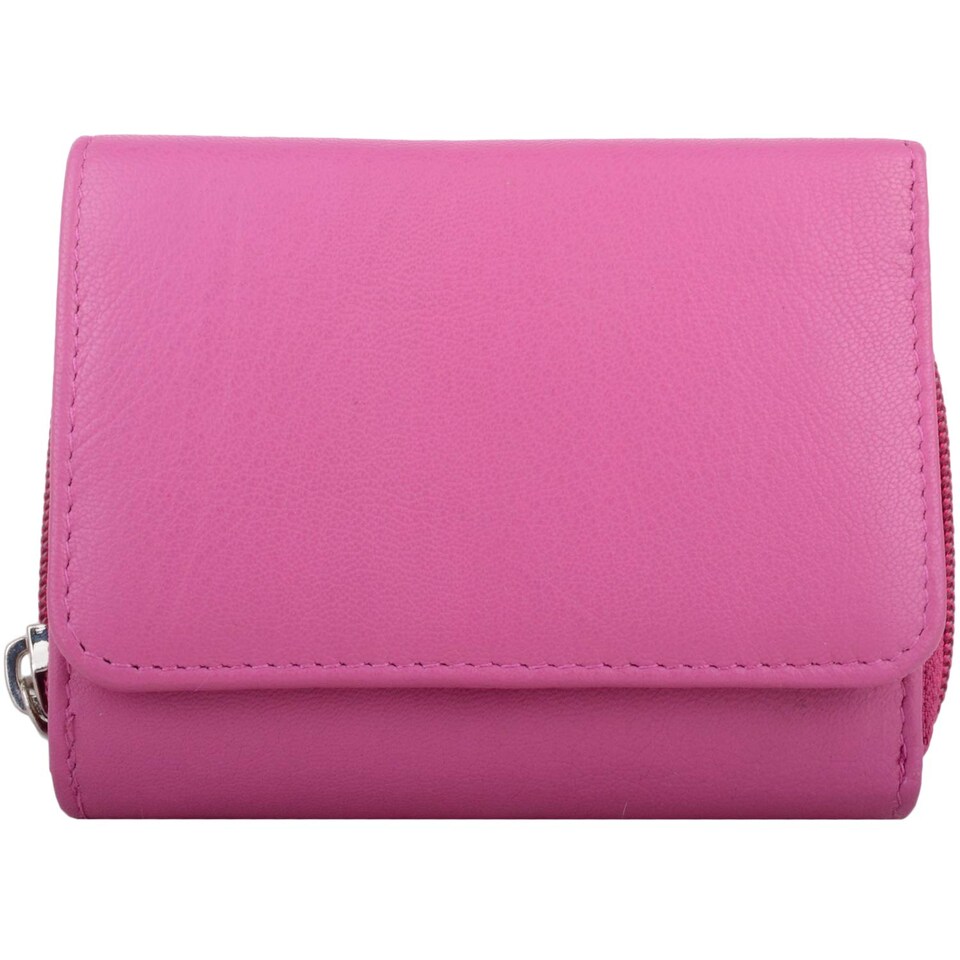 image 1 of London Leathergoods Womens Small Leather Zip Round Tri-Fold Money / Coin / Credit Card Holder / Purse - Cerise | Pink | Cerise