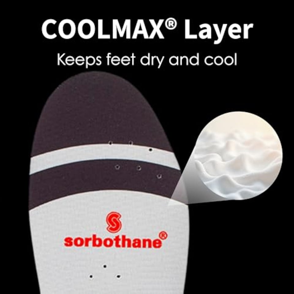 image 1 of Sorbothane Sorbo Pro Insoles Men & Women – Shock Absorbing Inserts For Pronation & Heel Pain Relief – Arch Support Shoe Insole For Running, Walking, Work Boots – Antibacterial, Size UK 10