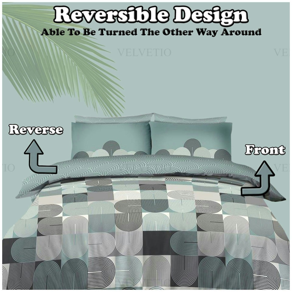 image 1 of VELVETIO Archie Complete Duvet Cover Set with Fitted Sheet Soft Polycotton Bedding Sets Green | Double