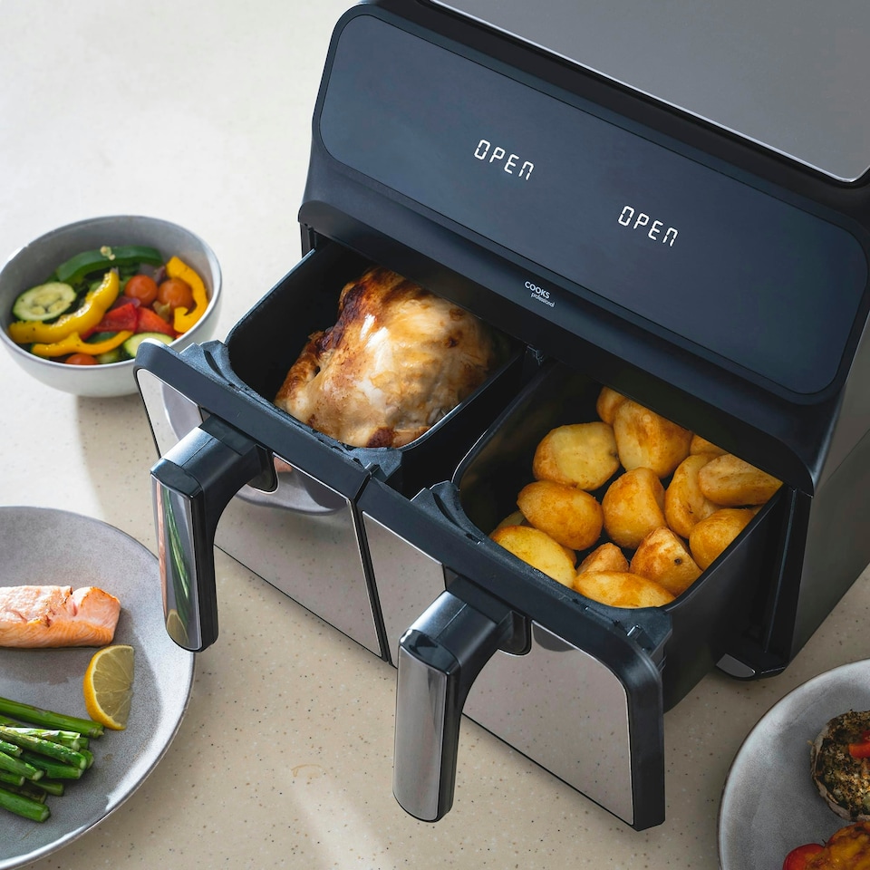 image 1 of Cooks Professional Dual Air Fryer | XL 8L Capacity | 1700W | Digital Display | Silver