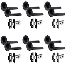 Golden Grace 6 Pairs Leon Design Door Handles on Round Rose in Matt Black Finish with 2.5" Tubular Latch - 52mm Diameter Black