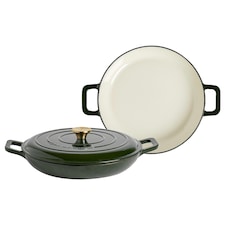 Argon Tableware Shallow Cast Iron Casserole Dishes - 2.3L - Green - Pack of 2 | Green | Green | 2