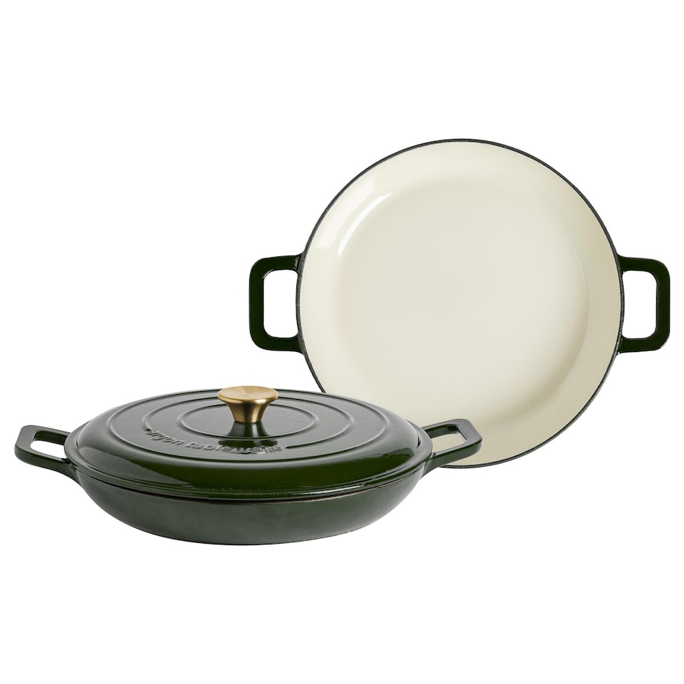 image 1 of Argon Tableware Shallow Cast Iron Casserole Dishes - 2.3L - Green - Pack of 2 | Green | Green | 2