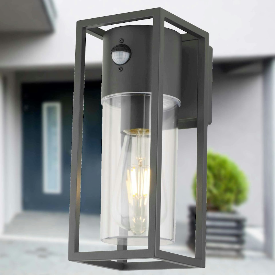 image 1 of Hale - Black Motion Sensor Outdoor Wall Light Black | Clear
