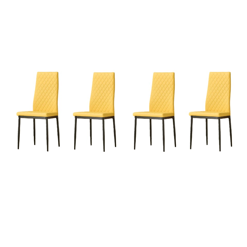 image 1 of San Diego Marble Dining Table with Emily Leather Chairs - Mustard