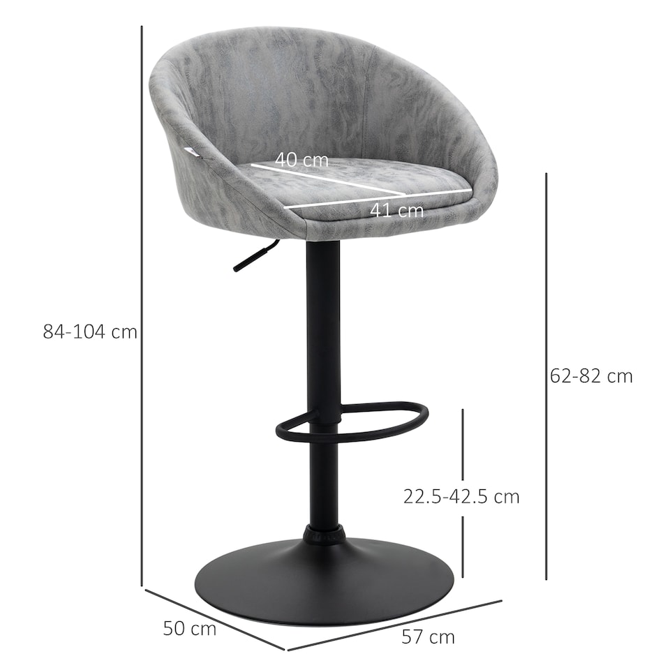 image 1 of HOMCOM Modern Bar Stools Set of 2, Height Adjustable Swivel Barstools, PU Leather Upholstered Bar Chair with Backrest, Armrests and Footrest for Breakfast Bar, Counter, Kitchen, Light Grey