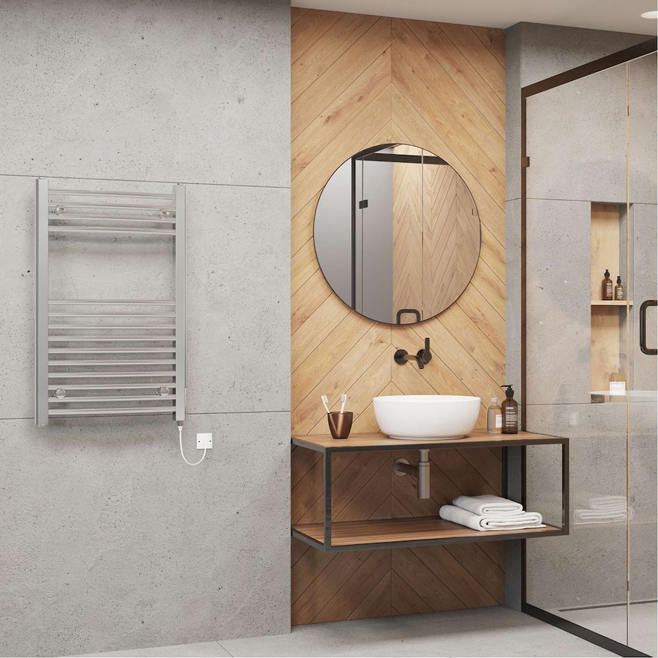 image 1 of Zennor Curved Electric Towel Rail Standard Heated Bathroom Radiator - Chrome (H) 800mm x (W) 500mm - 200W