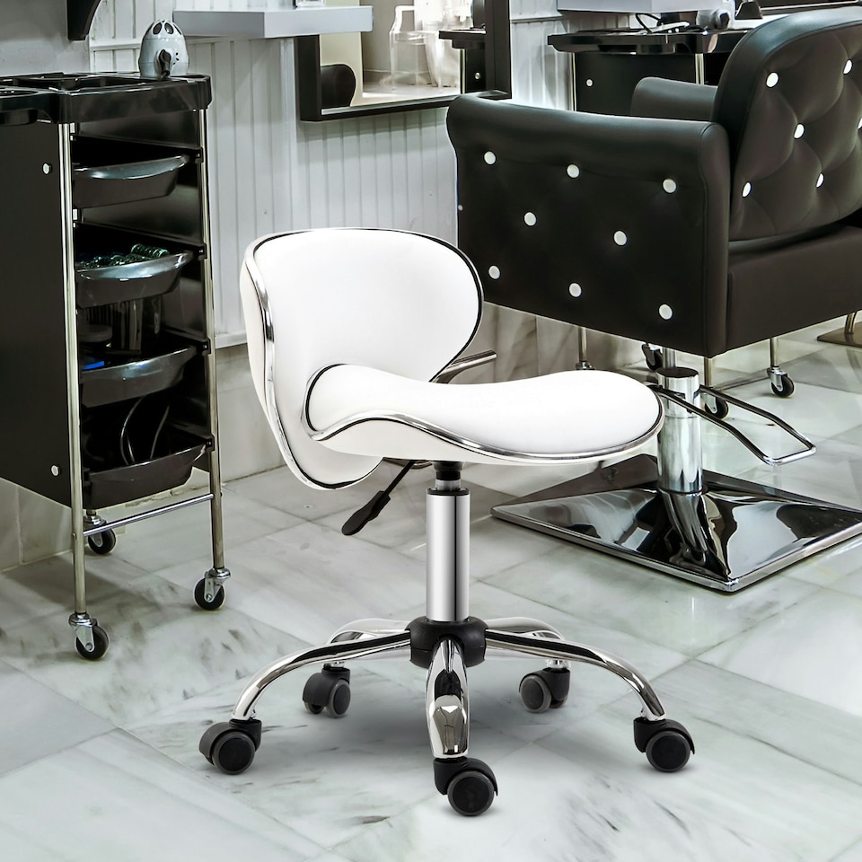 image 1 of HOMCOM Office Chair Beauty Salon Rolling Technician Stool Chair Low Back White