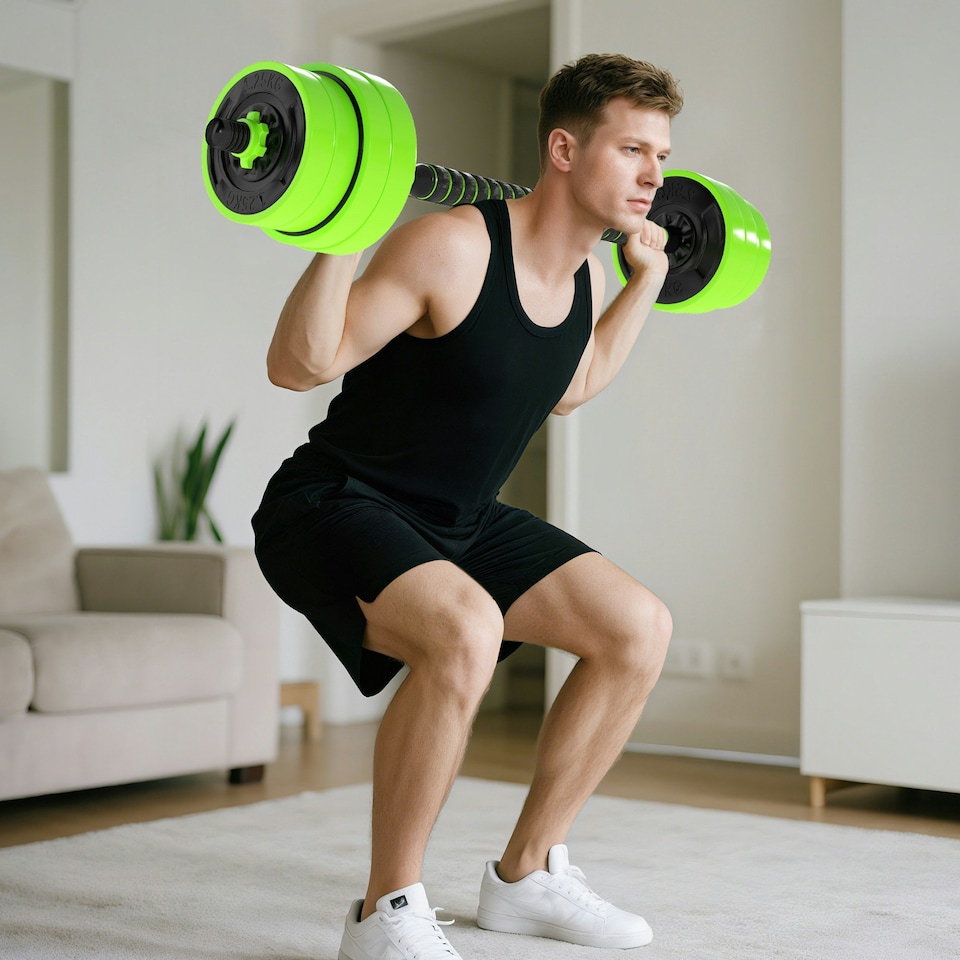 image 1 of SPORTNOW Weight Dumbbells Set, Barbell, Kettlebell, Push Up Stand, 30kg Green | Standard