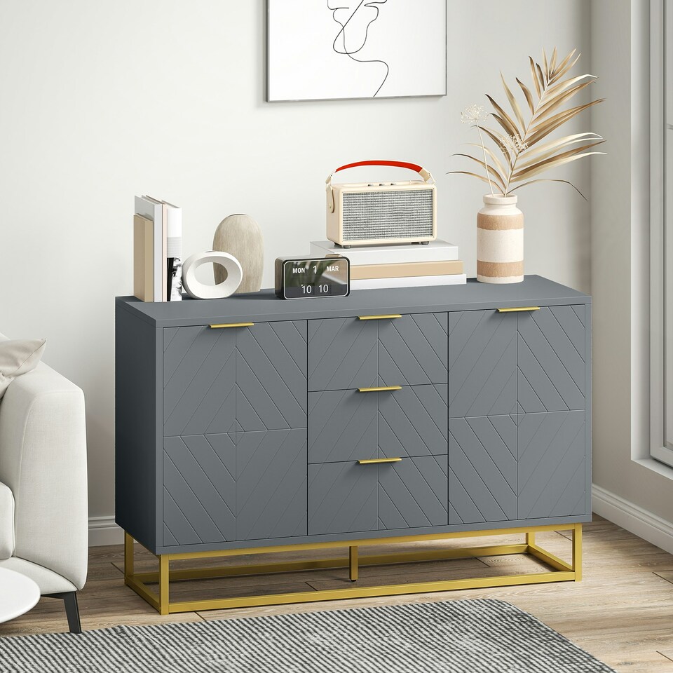 image 1 of HOMCOM Sideboard Storage Cabinet with Adjustable Shelves Grey